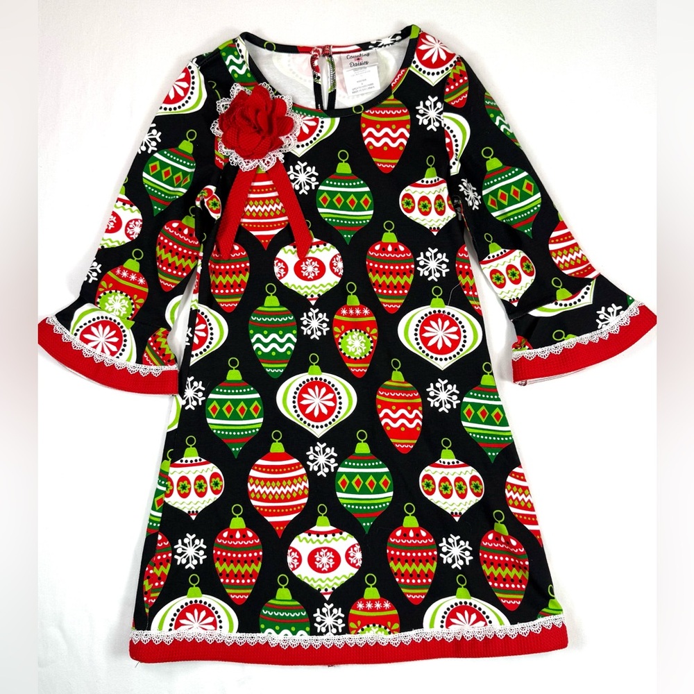COUNTING DAISIES Girls‎ Holiday Ornament Bell Sleeve Dress 8 Christmas Festive